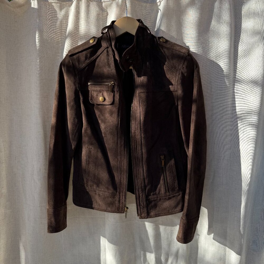 Anne Klein 100% Leather Moto Jacket Brown Gold Hardware (Size PS)